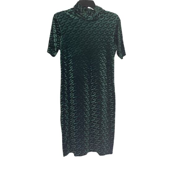 VTG 90s Apart Impressions Emerald Green Textured Velvet Mock Neck Dress Size 10 - Picture 1 of 4